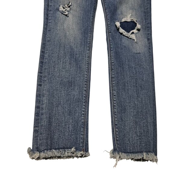 Express Ankle Legging Mid Rise Jeans Womens Size 6 Medium Wash Distressed Denim - Picture 4 of 8